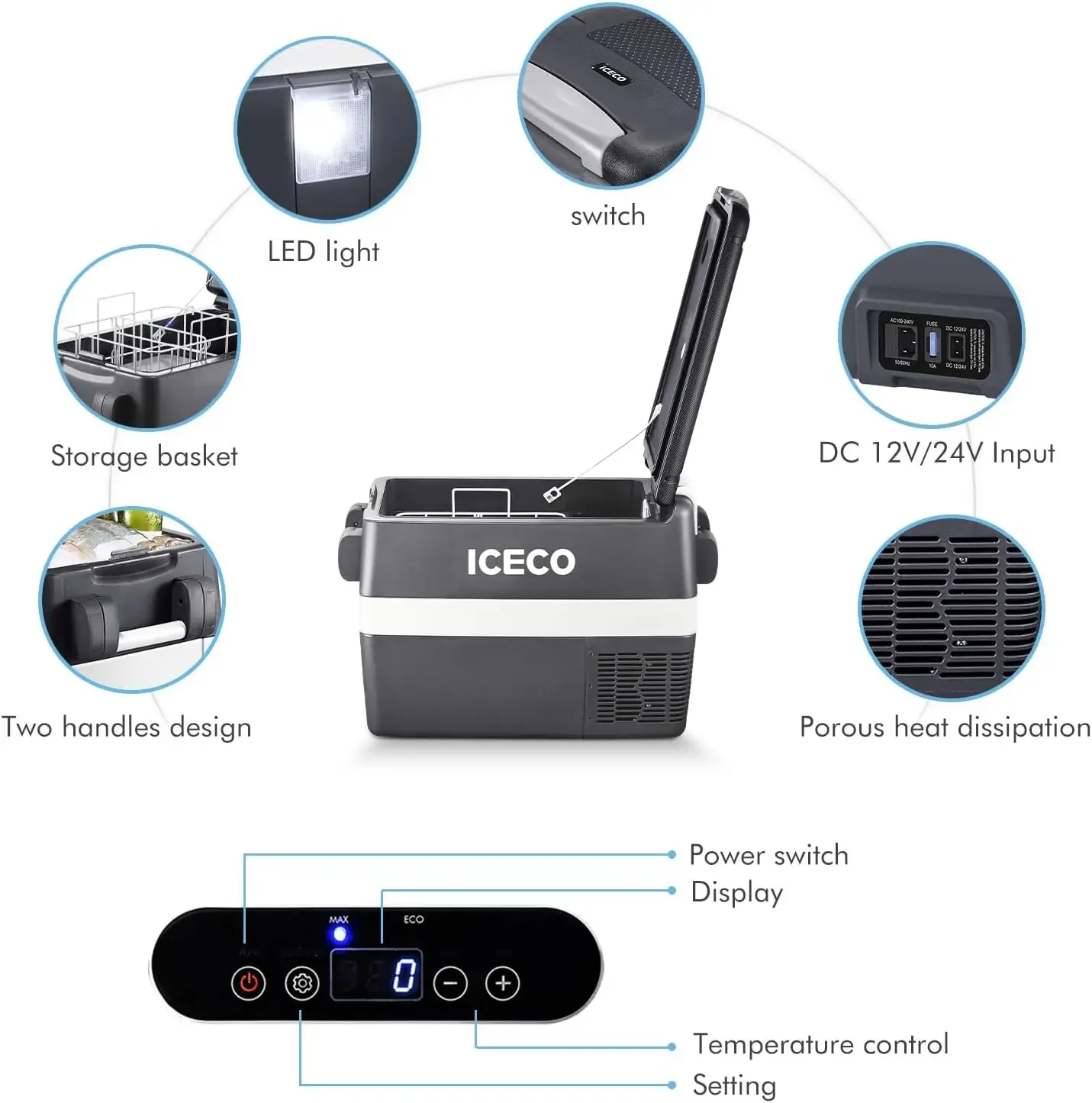 ثلاجة JP40 المحمولة، ثلاجة تبريد 12 فولت، ثلاجة مدمجة 40 لترًا مع ضاغط Secop،