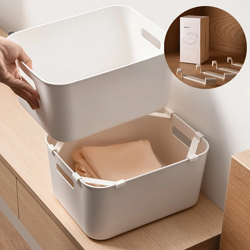 Storage Bin Stacking Aid 4Pcs Stackable Storage Basket Angle Buckles Desk Cabinet Organizer Stacking Aid Rod For Closet Boxes