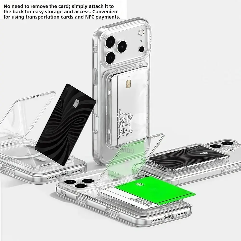 Transparent For MagSafe Card Sleeve Shockproof Ultra-thin Magnetic Stand Card Holder Detachable for iphone 17/16/15/14/13/12