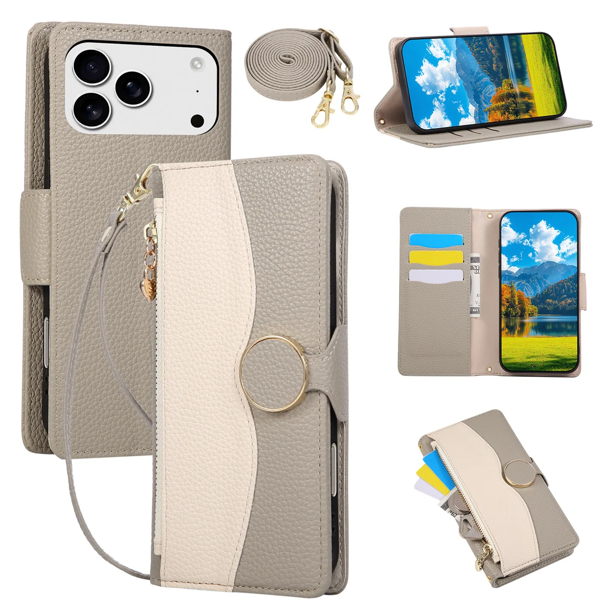 Reißverschluss-Crossbody-Handyhülle für iPhone 17 Pro Max 17 Air 16 15 14 Plus 13 12 11 12 Mini Xs Xr X Leder-Geldbörsen-Kartenhalter-Abdeckung