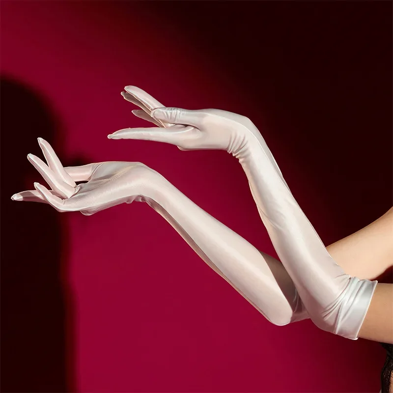 Luxury High Density Sexy Women Elastic Thin Soft Five Finger Long Gloves Oil Smooth Party Wedding Dance Cosplay Stage Performan