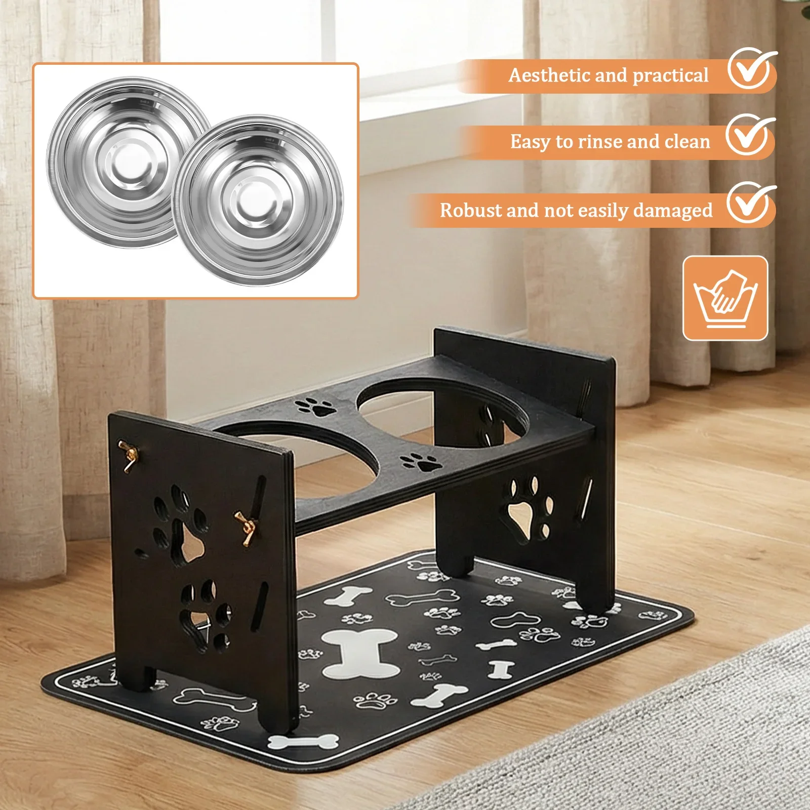 Elevated Dog Feeder Bowls Adjustable Raised Stand with Double Stainless Steel Food Water Bowls Small Medium Large Dogs - view 5