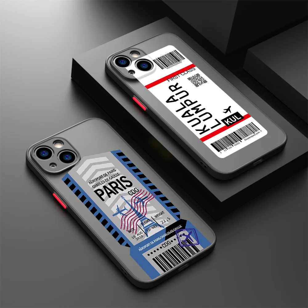 Phone Case For iPhone 16 Plus 15 Pro Max 14 7 8 XR SE 11 12 13 Mini XS KUALA-LUMPUR SIDNEY Travel Ticket Label Translucent Cover