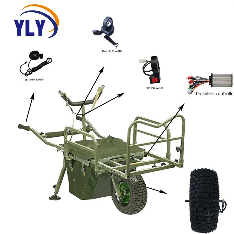 Electric Fishing Barrow Hub Motor Full Kits 15inch Brushless Hub Motor with Wide Tire Thumb Throttle Controller Reverse Brake