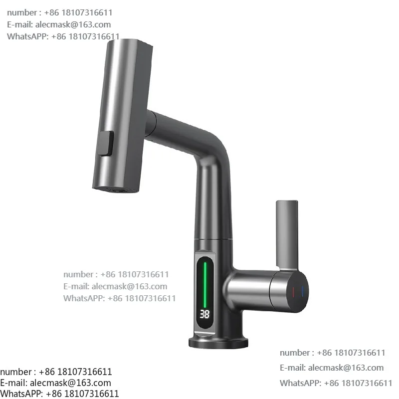 

Hydroelectric power digital display faucet Lifting and pulling type gun gray wash basin Smart faucet wash basin