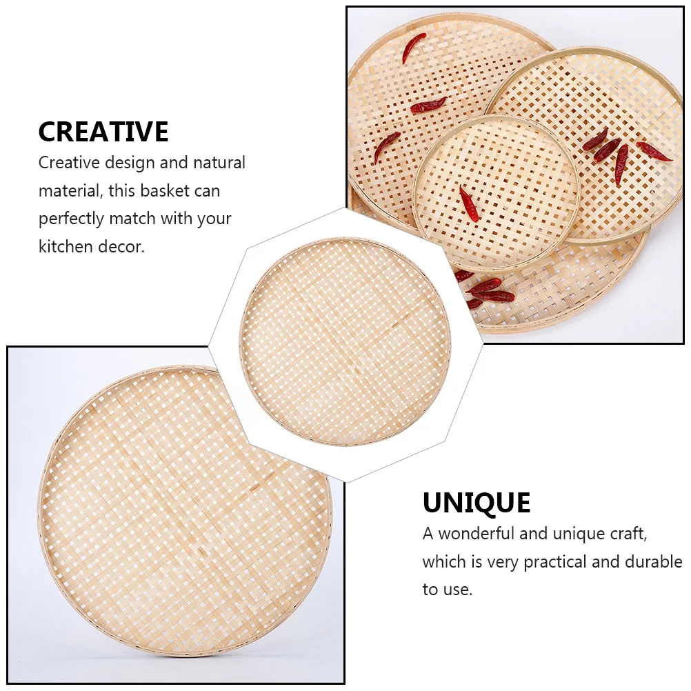 

Bamboo Woven Low Basket Snack Container Weaving Storage Fruit Sieve Tray Candy Case Holder