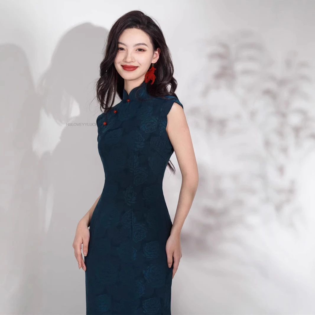 New Chinese Style Women Flower Cheongsam Fairy New Modified Retro Party Dress Floral Elegant Qipao Lace Sexy Lady Dress