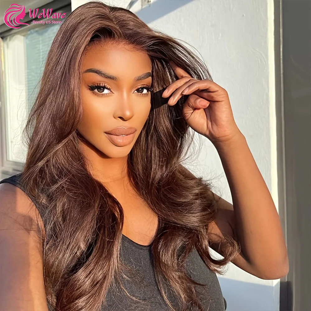 30 Inch 13x6 HD Lace Human Hair Wig Chocolate Brown Body Wave Human Hair Wigs 200 Density Pre Plucked Natural Hairline For Women