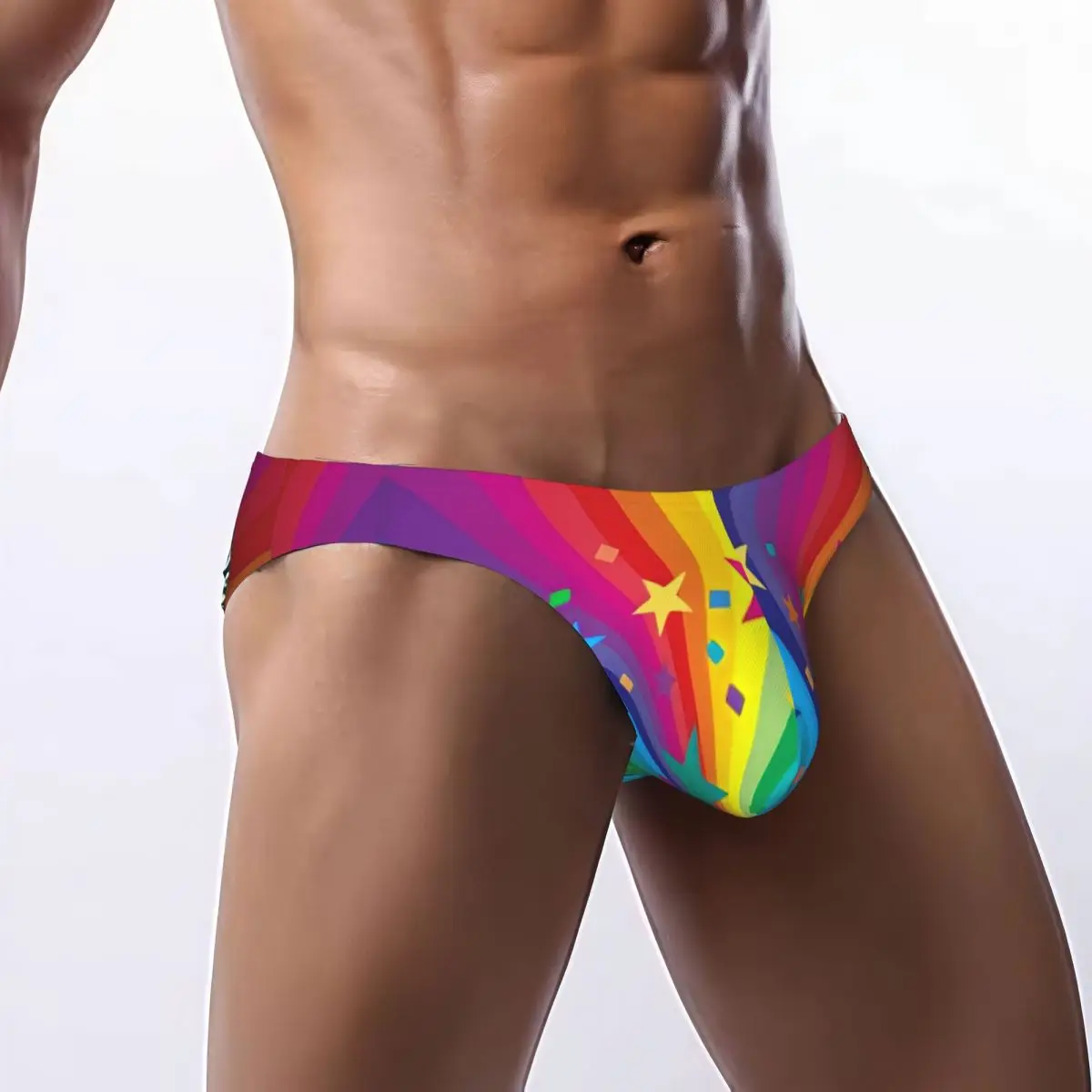 

Men's Briefs Sexy Underpants Rainbow And Stars Colorful Rays Striped Celebrating Happy Times Theme Bikini Underwear Men Panties