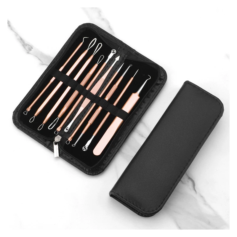 10pcs Blackhead Remover Tool Kit Face Skin Care Tools Facial Comedone Acne Needle Clip Pimple Tweezer Blemish Extractor Set