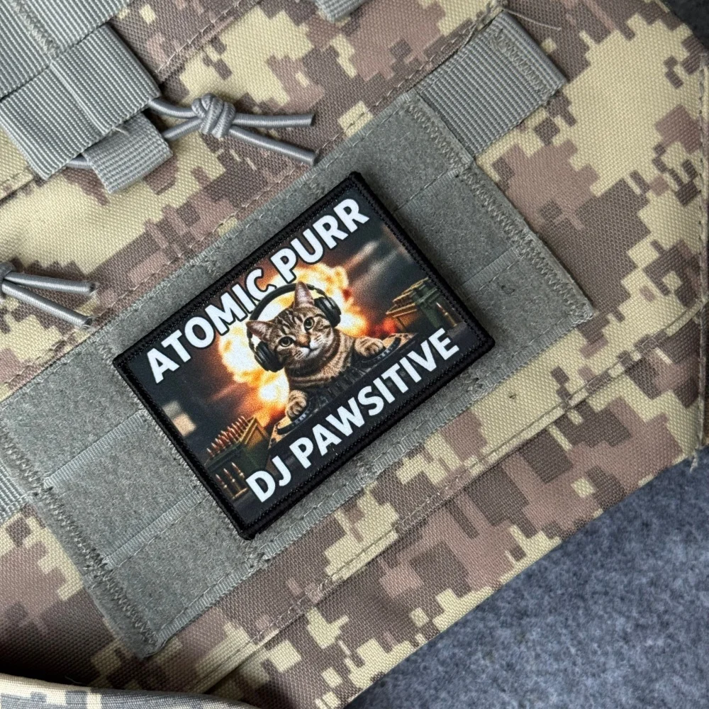 Autocollant pour sac à dos à crochets et boucles imprimé animaux DJ Cat PAWSITIVE, patchs tactiques de moral pour vêtements, brassard militaire de l'armée