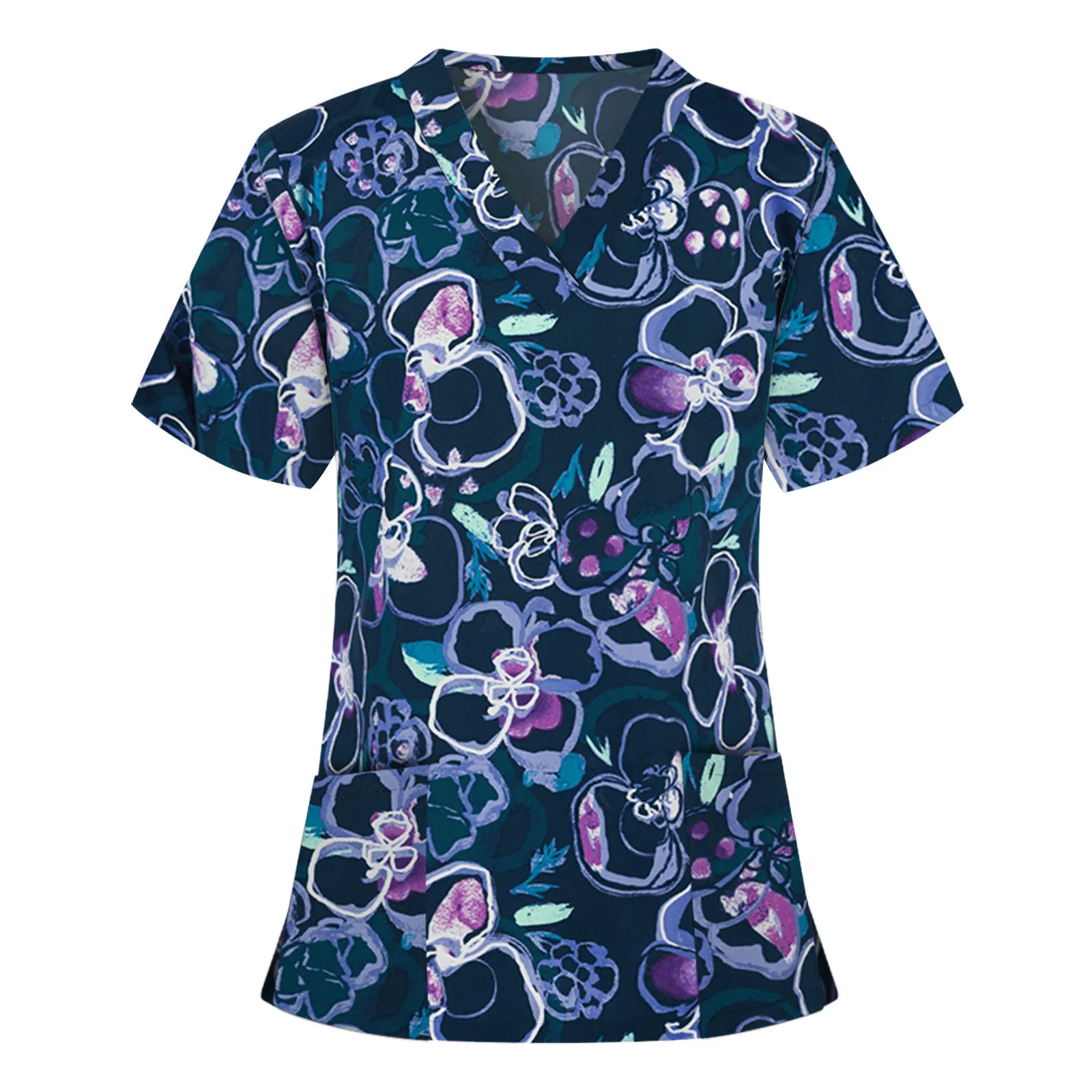 

Floral Print Hospital Nursing Surgery Scrub Tops Womens Short Sleeved Dental Clinic Work Uniforms Blouse Doctor Work Clothes