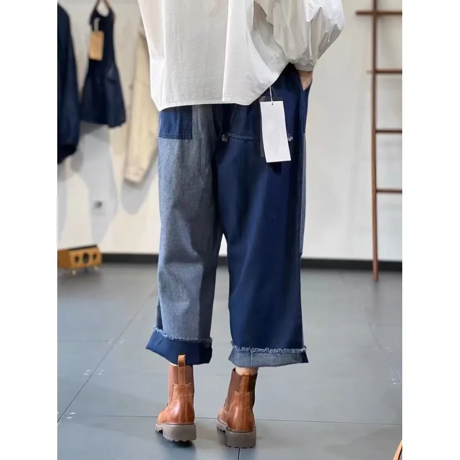 Casual High Waist Wide Leg Jeans Women's Spring Autumn Faion Trend Color Blo Slimming Straight Cut Blue Denim Trousers