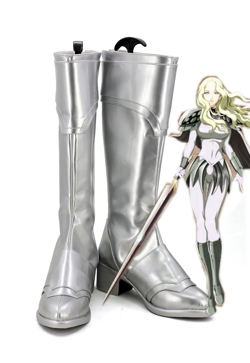 Stivali Cosplay Claymore Teresa scarpe argento su misura di qualsiasi dimensione