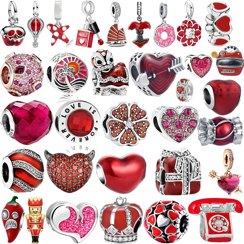 

New Red Series Christmas Gifts 925 Sterling Bead Hang Charm Fit Original Pendant Bracelet Women DIY Jewellry Accessories Making