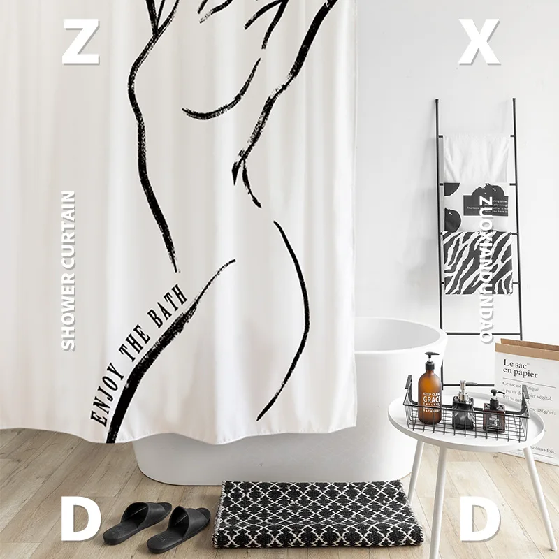 White Abstract Art Shower Curtain Simple Design Shower Curtain Set Bathroom Accessories Rideau Douche Bathroom Products Supplies