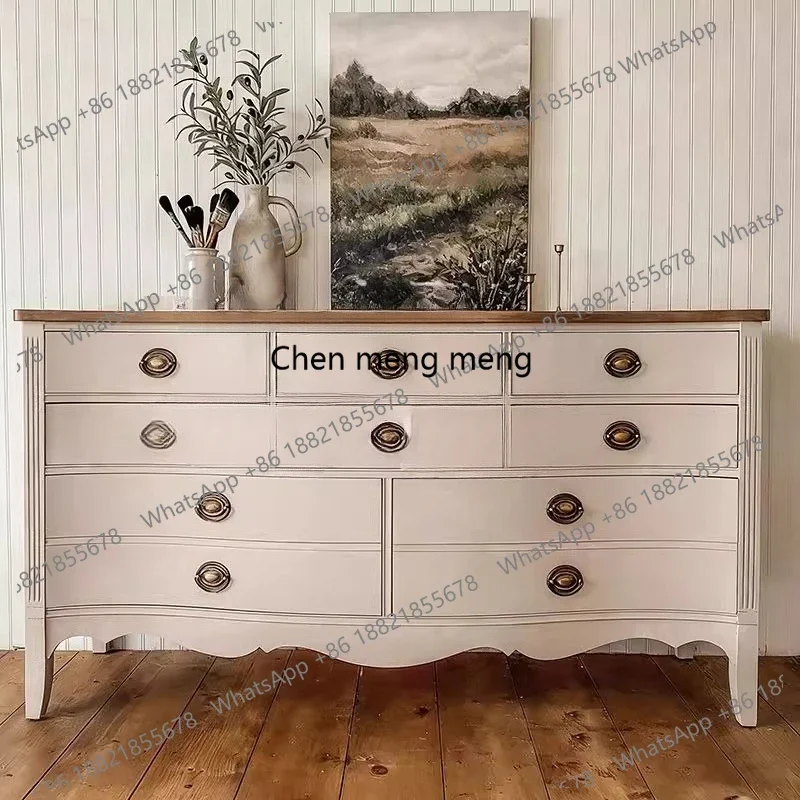 French retro solid wood nine-bucket cabinet, antique living room drawer storage, dining side, locker