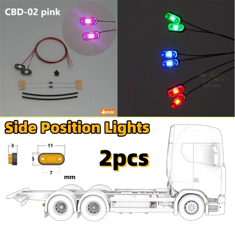 2Pcs LED Width Indicator Light Side Warning CBD-02 for 1/14 Tamiya RC SCANIA 770S R620 S780 Romote Control Dump Truck Toy Parts