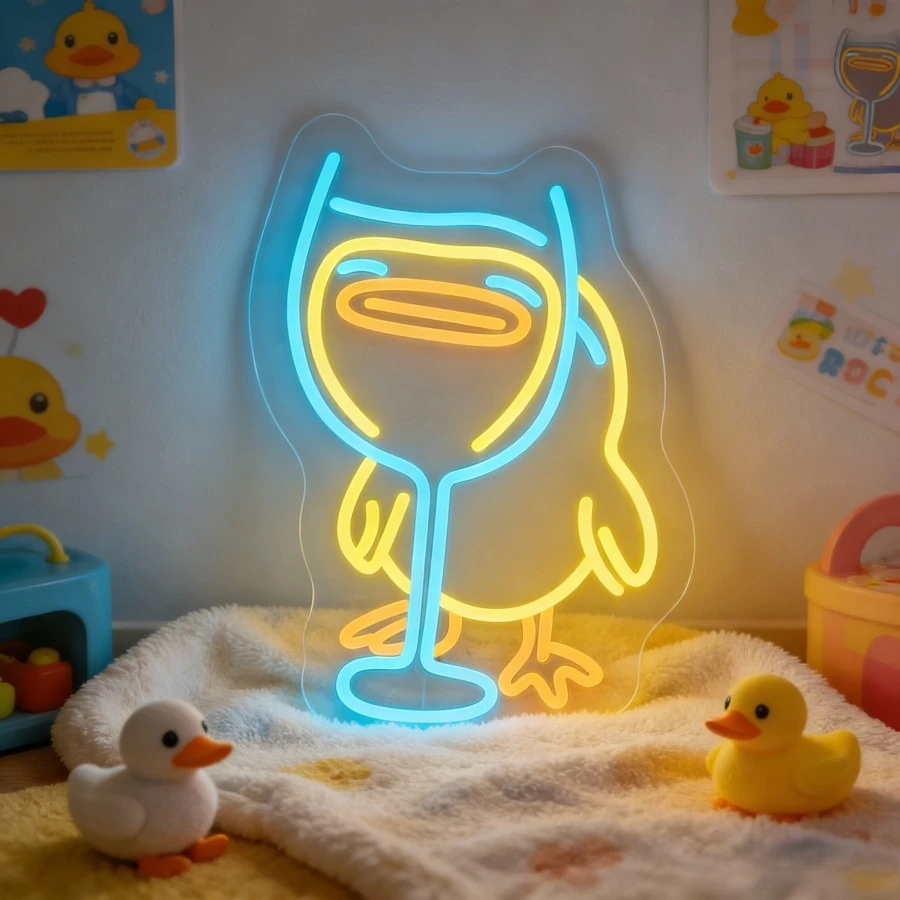 小さなアヒルの飲料カップネオンサイン、usb調光式ledネオンライトサイン、ビストロ、ドリンクバー、飲料店、男の隠れ家、パーティー、壁飾り用