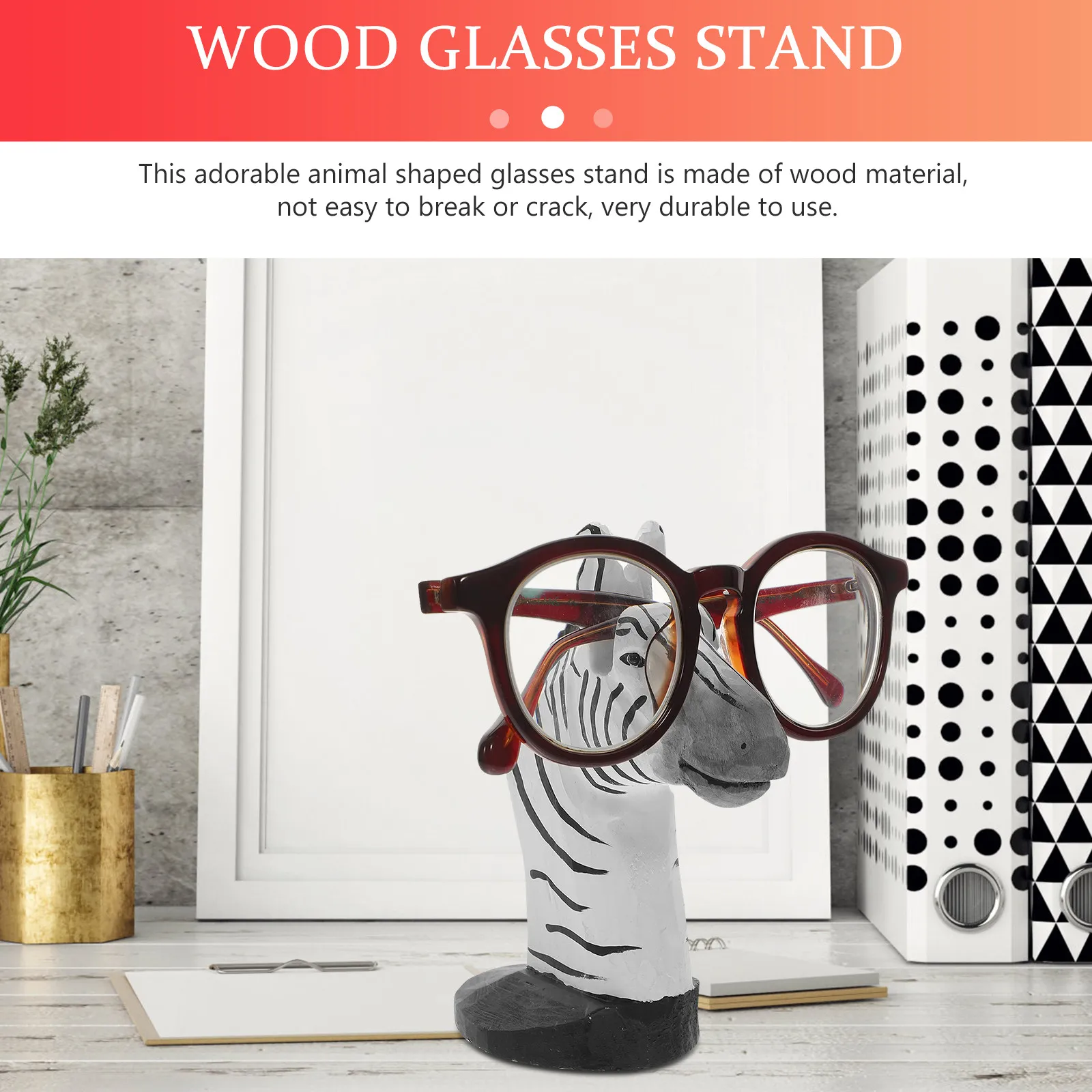 Adorable Wooden Animal Glasses Holder Stand with Groove Design for Stable Eyeglasses Display Desktop Decor Wood Animal Sculpture