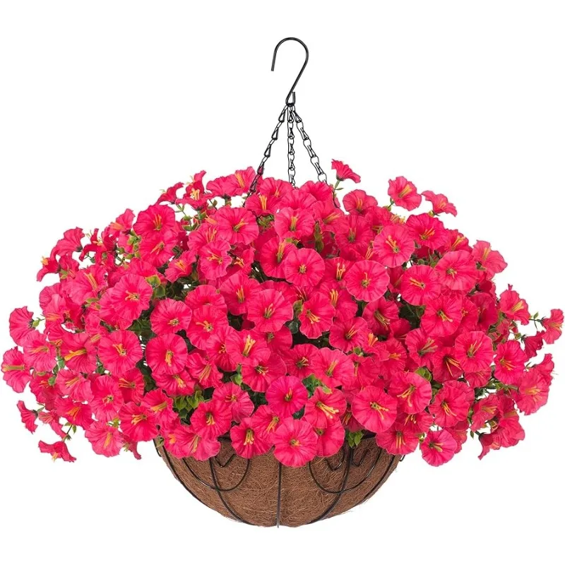 

Artificial Fake Hanging Flowers Plants in Basket for Outdoor Decoration, 12 Pcs Faux Morning Glory in Planter Realistic UV Resis
