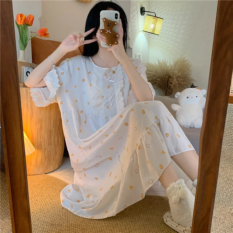 

Nightgowns Women's Clothing Homewear Summer New Thin Sweet Cute Comfort Casual Simplicity Wearable Breathable Loose Large Size