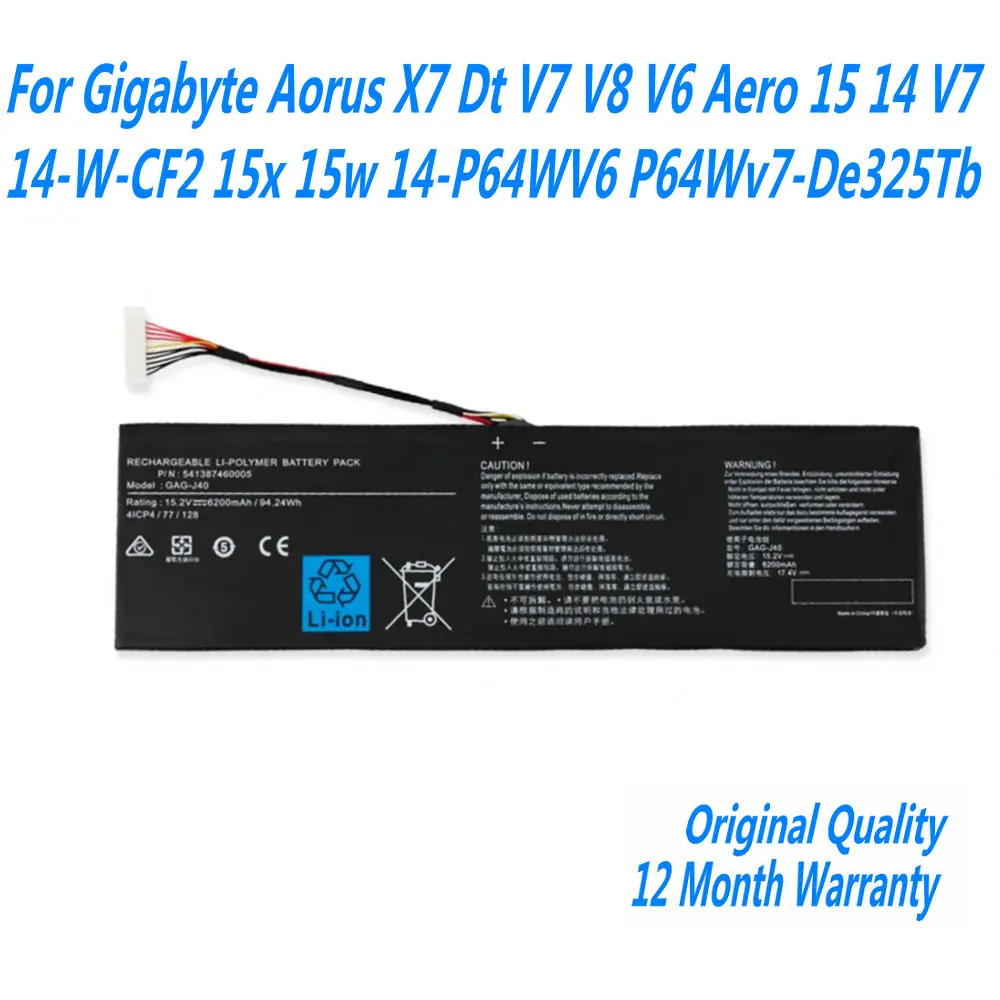 Original GAG-J40 Battery For Gigabyte Aorus X7 Dt V7 V8 V6 Aero 15 14 V7 14-W-CF2 15X 15W 14-P64WV6 P64WV7-De325Tb