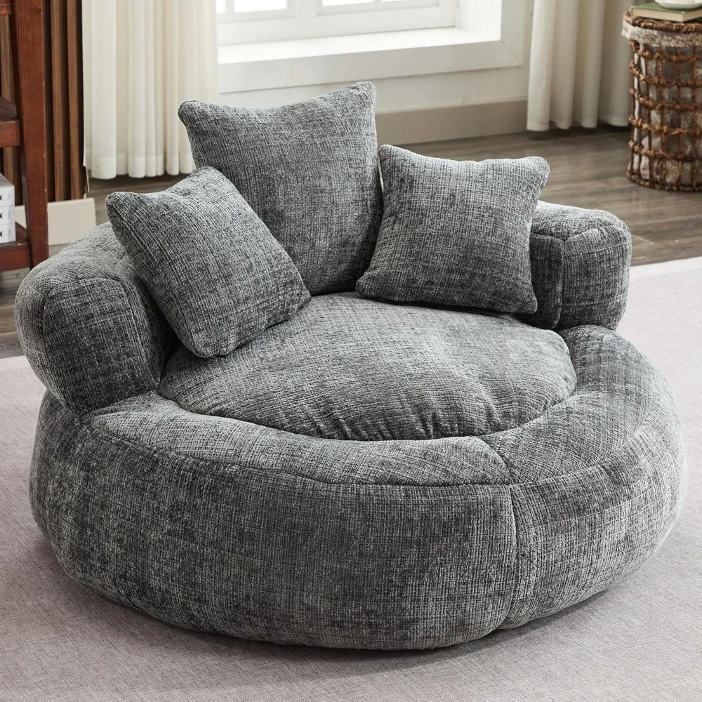 

Giant Bean Bag Couch Chairs for Adults, Oversized Lazy Sofa with Memory Foam Filling and 3 Pillows, Soft Chenille Bean Bag Couch
