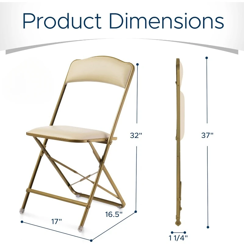 Folding Chairs with Padded Seats 4 Pack - Foldable Chair with Heavy-Duty Steel Frame, Elegant Bridge Chairs- Gold/Almond