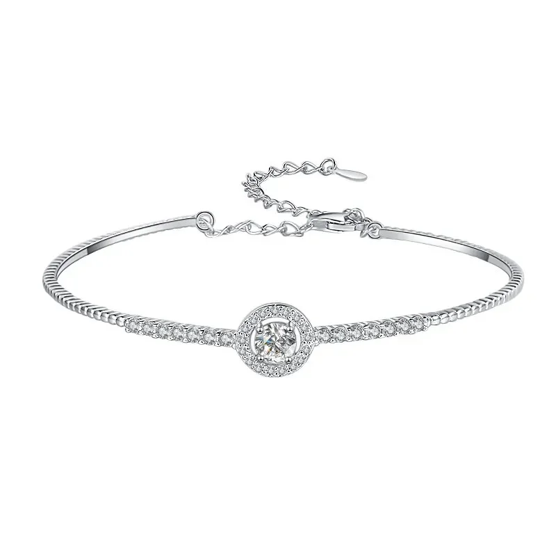 

925 Silver Mosang Stone Bracelet Gold Plated Round Bag Women's Style Gift Girlfriend Bracelet, marry Jewelry Wholesale
