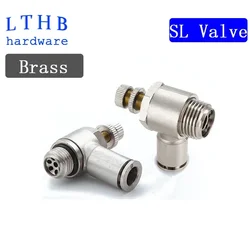 Pneumatic Throttle Valve SL Valve Nickel Plated Brass Air Tube 4 6 8 10mm Thread 1/8 1/4 1/2 Flow Controller Air Fitting Valve
