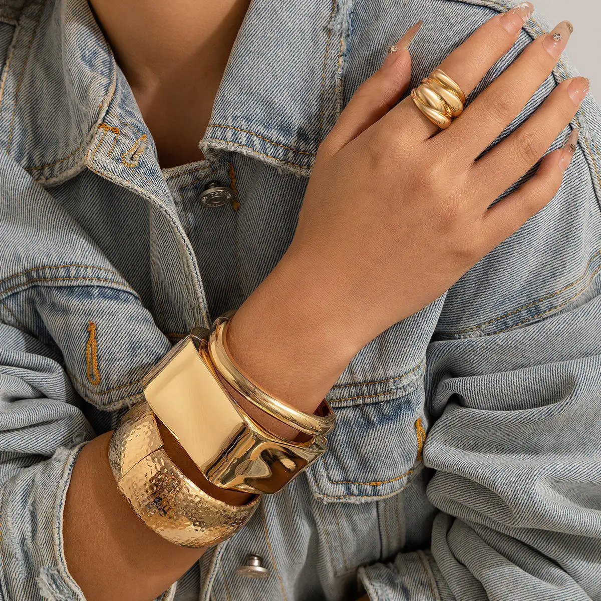 Exaggerated Geometric Diamond Bracelet Heavy Metal Cold Sle Faion Jewelry Accory Cross-Border Personali Arm Ornament