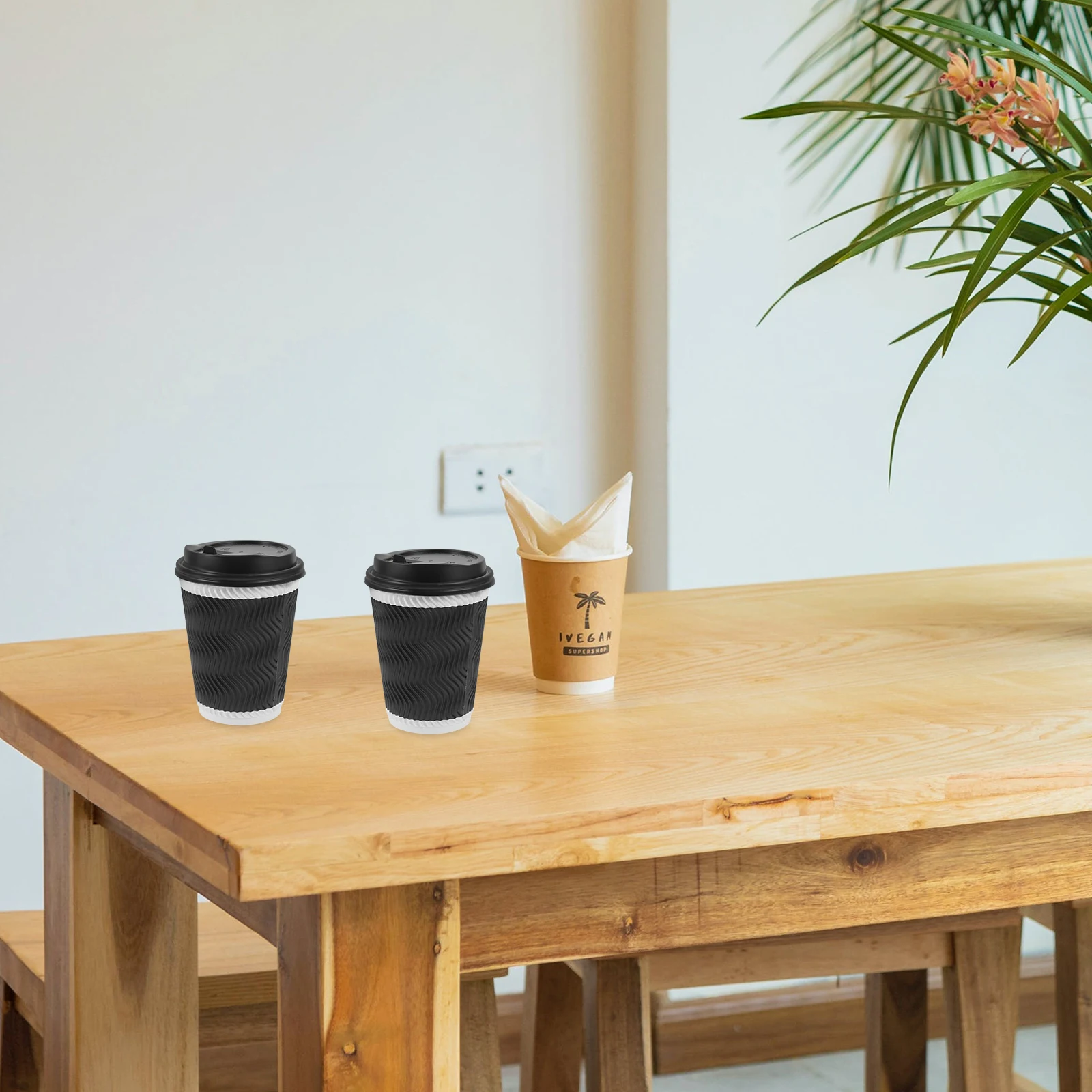 

50 set Disposable Paper Coffee With Lids Durable Leakproof Corrugated Takeaway Cups For Coffee Tea Espresso Practical Paper Cups
