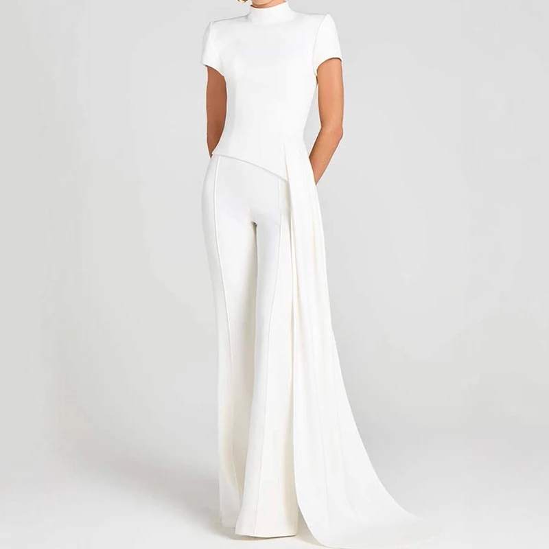 Casual trui met korte mouwen en lange broek Outfits Dames Elegant woon-werkverkeer 2-delig pak Mode Opstaande kraag Effen kleur Onregelmatige set