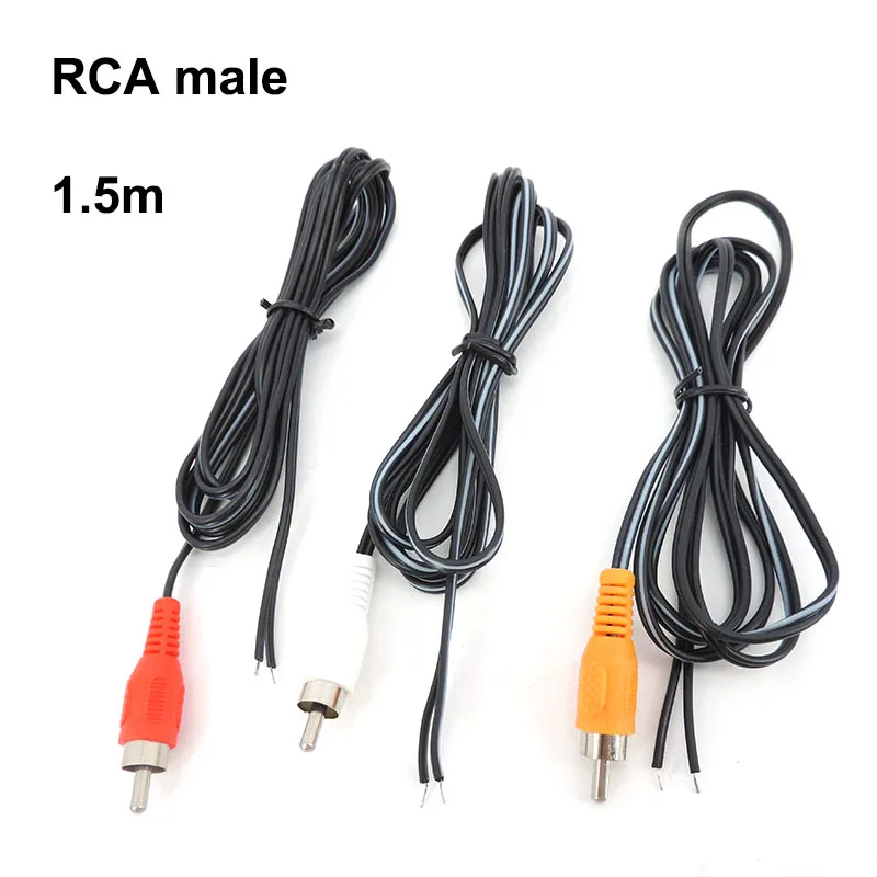 3pcs 1.5m 150cm 2pin Car Rca Male Audio connector plug Cable Av Single Video Speaker extension wire lead diy repair cord