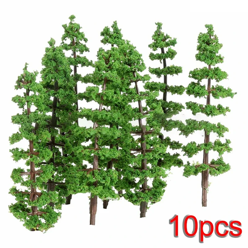 10pcs Pine Trees Model Green For Scale Railway Layouts 9cm Miniature Sand Table Model Scenery DIY For Home Buildings