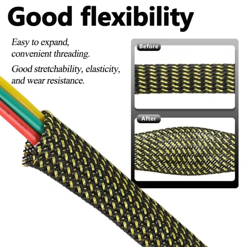 PET Braided Cable Sleeve Flame Retardant Expandable Braided Structure Wire Management Sleeve Flexible Multicolor