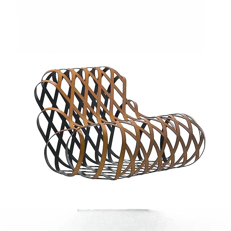 

Stainless steel hollow recliner high-end sales office light luxury art saddle leather single backrest leisure chair