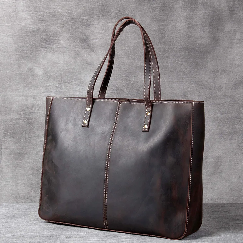 

New Simple Top Layer Cowhide Large Capacity Handbag Men's Briefcases Tote Shoulder Bag Women's Genuine Leather Men Bag Briefcase