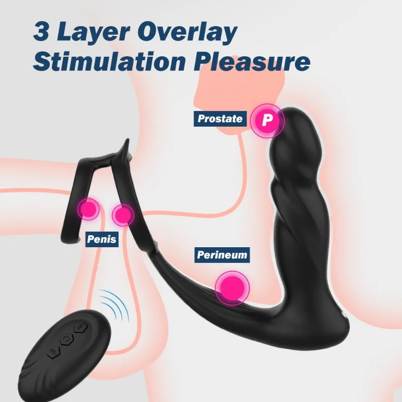 5-in-1 Thrusting Anal Toy for man Prostate Massager APP Remote Control Vibrating Butt Plug with Dual Soft Cock Ring Vibrator