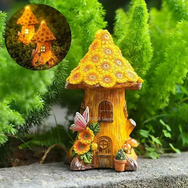 

Resin Tree House Solar Decorative Lights Small House Ornaments Outdoor Garden Garden Balcony Patio Path Decorative Lawn Lights