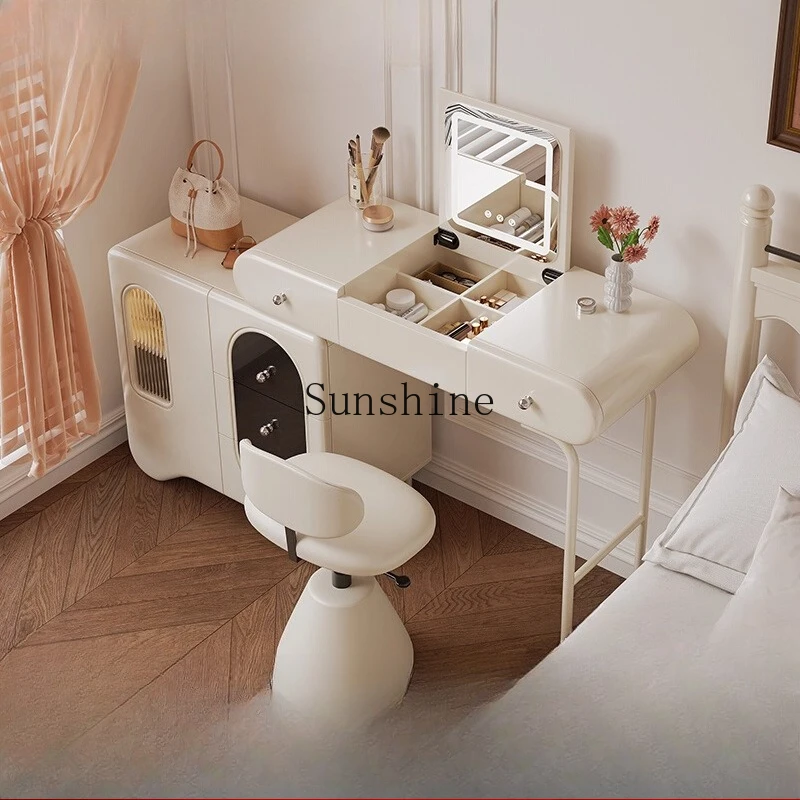 

French cream style small apartment bedroom retractable solid wood makeup table