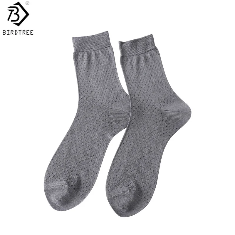 Birdtree, 5PCS 80% Spun Silk 20% Nylon Socks, Men's Breathable Soft Homewear, Floor Elastic Sock, Spring Summer Autumn A62414JF
