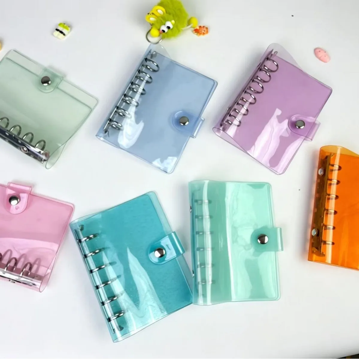 Ins Style Glitter Transparent A7 Binder Macaron Color PVC Planner Cover Card Storage Notebook Cover Office Stationery
