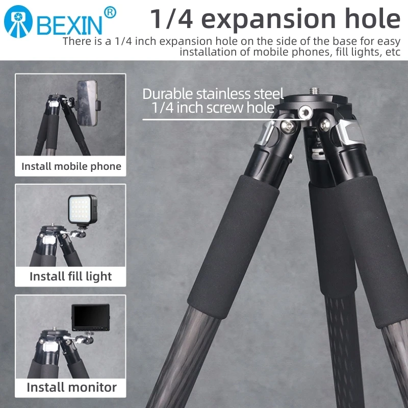 BEXIN RC334C-L Professional Carbon Fiber Tripod 4-Section   for DSLR Camera with Low Gravity Ballhead&Short Center Column