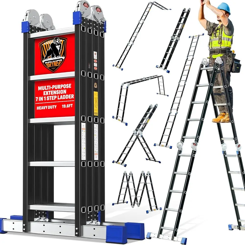 7-in-1 19.7ft Adjustable Aluminum Telescoping Ladder, 330lbs Capacity Multi-Position Extension Ladder