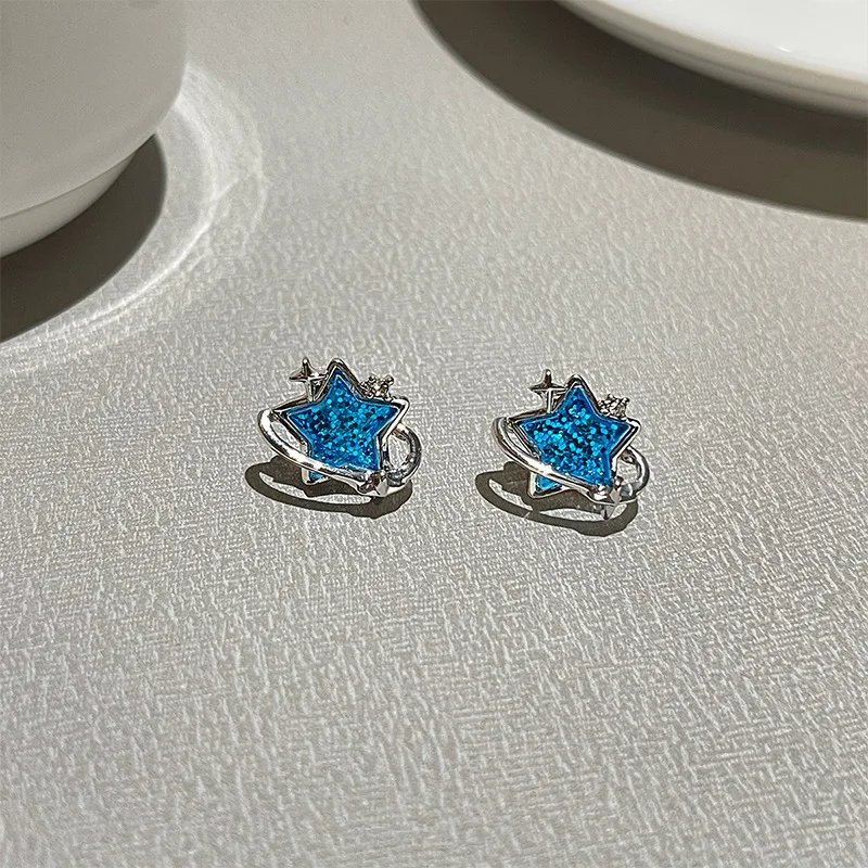 2023 New Popular Blue Starry Sky Earrings for Women's Five Point Star Earrings with a Superb Design