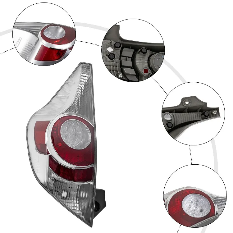 PP, PC Clear Lens Color: Grey, Red Left Side - Driver Side Tail Light Assembly for 12-14 Toyota Prius C