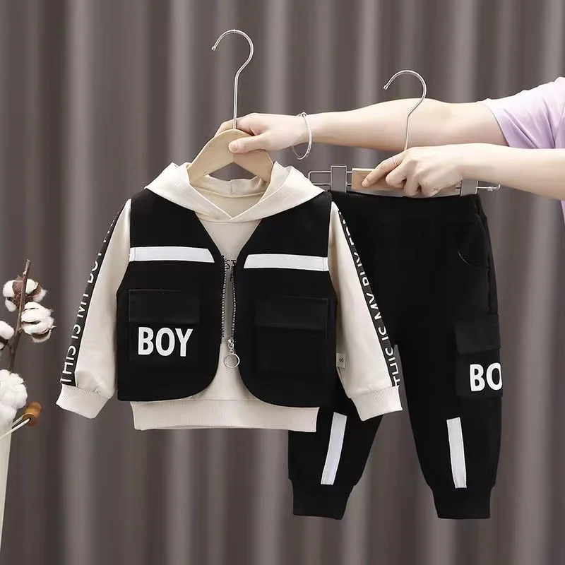 

Spring Autumn Sets For Children Boy Children Clothing Vest+Hoodies+Pants 3PCS Boys Clothing Kids Outfits New 2024