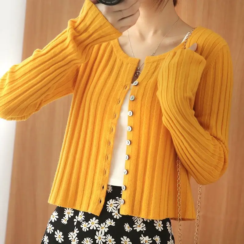 2024 New Autumn and Winter Women's Fashion Knitted Cardigan Women's Sweater Outer Wear Long Sleeve T-Shirt Top